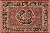8x9 hand knotted Ziegler wool rug in rust and blue - Boho Chic Ziegler Lizzie