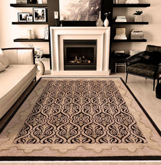 handmade Transitional Kafkaz Black Tan Hand Knotted RECTANGLE 100% WOOL area rug 8' x 10'