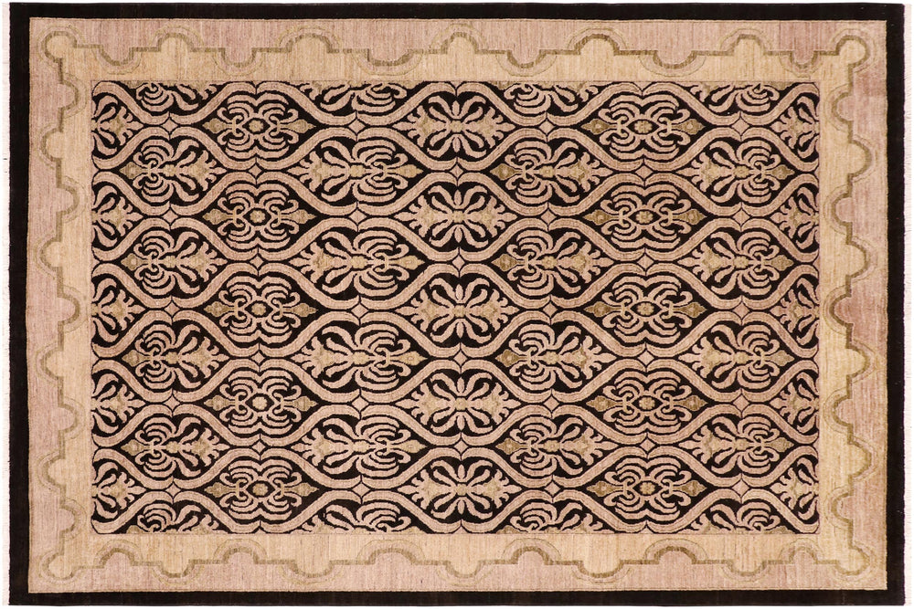 handmade Transitional Kafkaz Black Tan Hand Knotted RECTANGLE 100% WOOL area rug 8' x 10'