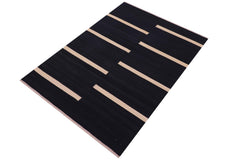 handmade Modern Kilim Black Beige Hand-Woven RECTANGLE 100% WOOL area rug 4x6