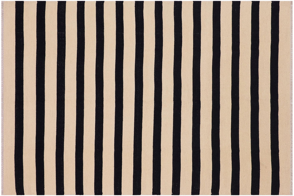 handmade Modern Kilim Beige Black Hand-Woven RECTANGLE 100% WOOL area rug 5x6