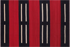 handmade Modern Kilim Red Beige Hand-Woven RECTANGLE 100% WOOL area rug 7 x 10