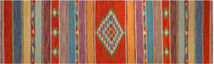handmade Geometric Kilim Rust Blue Hand-Woven RUNNER 100% WOOL area rug 3x10