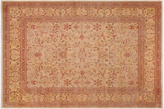 handmade Traditional Lahore Tan Gold Hand Knotted RECTANGLE 100% WOOL area rug 9' x 12'