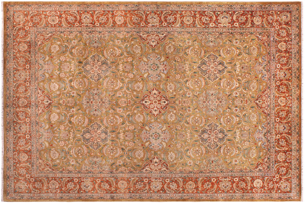 handmade Traditional Gold Rust Hand Knotted RECTANGLE 100% WOOL area rug 9' x 12'