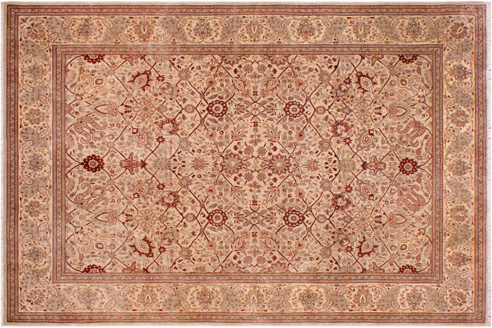 handmade Traditional Ivory Copper Hand Knotted RECTANGLE 100% WOOL area rug 9' x 12'