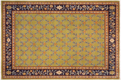 handmade Transitional Kafkaz Lime Green Blue Hand Knotted RECTANGLE 100% WOOL area rug 9' x 12'