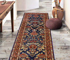 handmade Transitional Kafkaz Blue Rust Hand Knotted RUNNER 100% WOOL area rug 3' x 13'