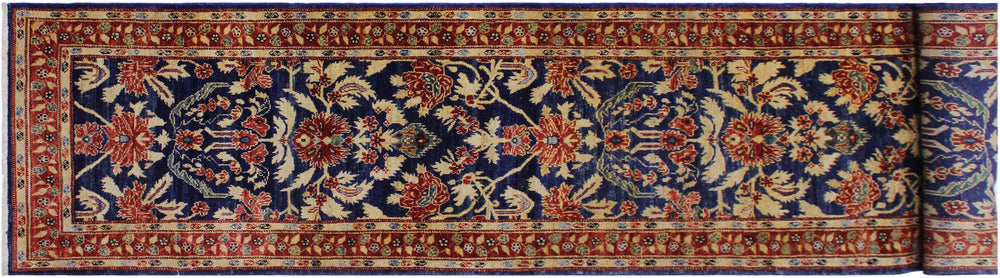 handmade Transitional Kafkaz Blue Rust Hand Knotted RUNNER 100% WOOL area rug 3' x 13'