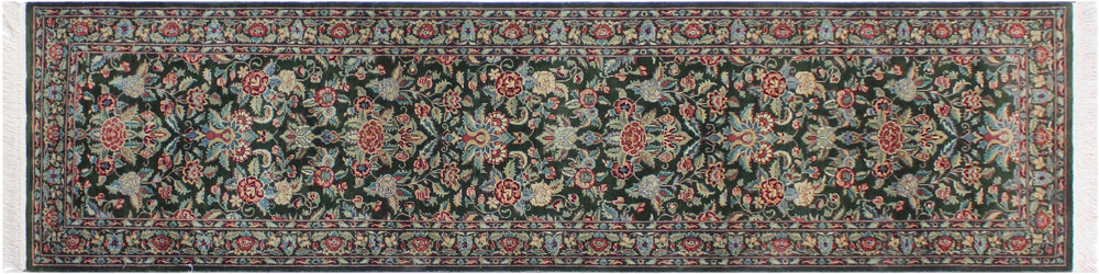 handmade Traditional Sohil Green Blue Hand Knotted RUNNER 100% WOOL area rug 3' x 10'