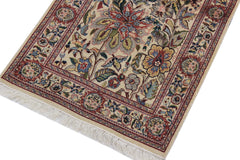 handmade Traditional Kashan Beige Pink Hand Knotted RUNNER 100% WOOL area rug 3' x 11'