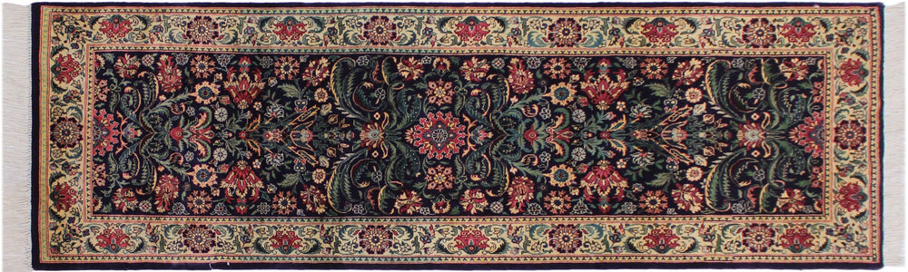 handmade Traditional Gohar Blue Beige Hand Knotted RUNNER 100% WOOL area rug 3' x 7'