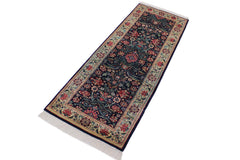 handmade Traditional Gohar Blue Beige Hand Knotted RUNNER 100% WOOL area rug 3' x 7'