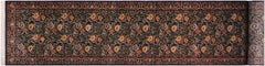 handmade Traditional Morris Black Red Hand Knotted RUNNER 100% WOOL area rug 3' x 14'
