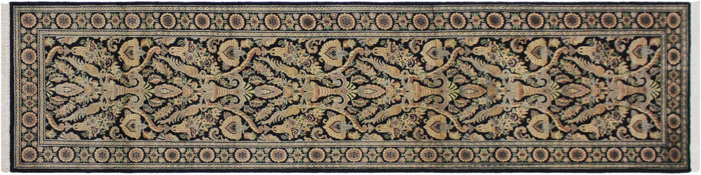 handmade Traditional Kashan Black Gray Hand Knotted RUNNER 100% WOOL area rug 3' x 10'