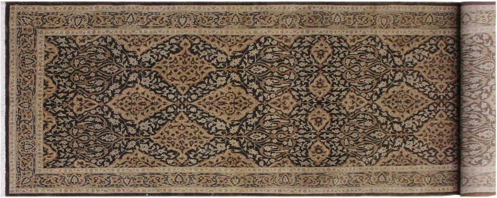 handmade Transitional Veg Dye Brown Gold Hand Knotted RUNNER 100% WOOL area rug 4' x 13'