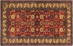 handmade Geometric Super Kazak Red Beige Hand Knotted RECTANGLE 100% WOOL area rug 4' x 6'