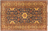 handmade Geometric Super Kazak Blue Gold Hand Knotted RECTANGLE 100% WOOL area rug 4' x 6'