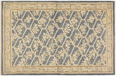 4x6 hand knotted transitional wool rug in blue and tan - Classic Deja