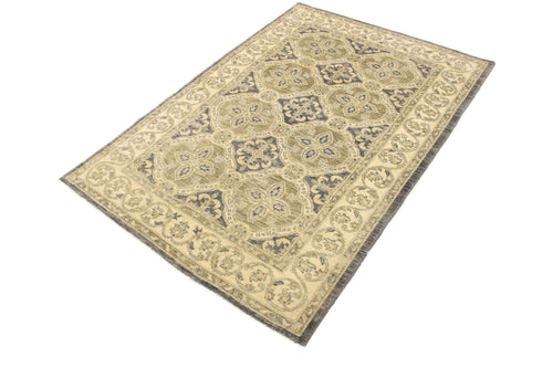 handmade Transitional Kafkaz Bluish Gray Tan Hand Knotted RECTANGLE 100% WOOL area rug 4' x 6'
