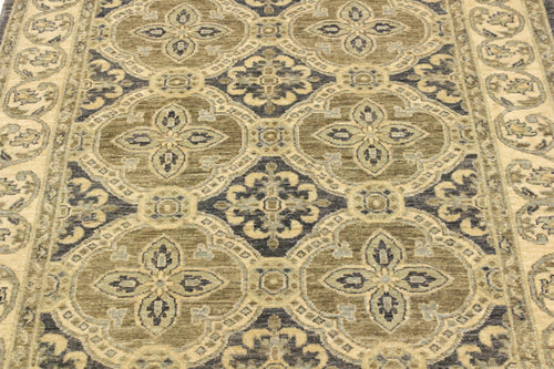 handmade Transitional Kafkaz Bluish Gray Tan Hand Knotted RECTANGLE 100% WOOL area rug 4' x 6'