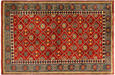 4x6 hand knotted Shirwan wool rug in red and gray - Crimson Shirwan Chieko