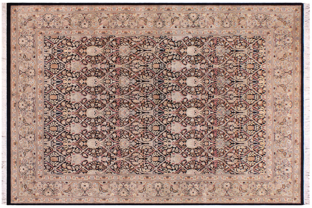 handmade Transitional Mujahid Black Taupe Hand Knotted RECTANGLE 100% WOOL area rug 9x12