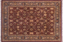 handmade Traditional Agra Maroon Blue Hand Knotted RECTANGLE 100% WOOL area rug 9x12