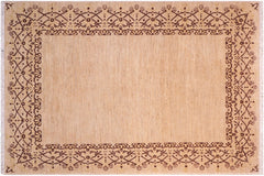 handmade Modern Kafkaz Tan Brown Hand Knotted RECTANGLE 100% WOOL area rug 5' x 7'