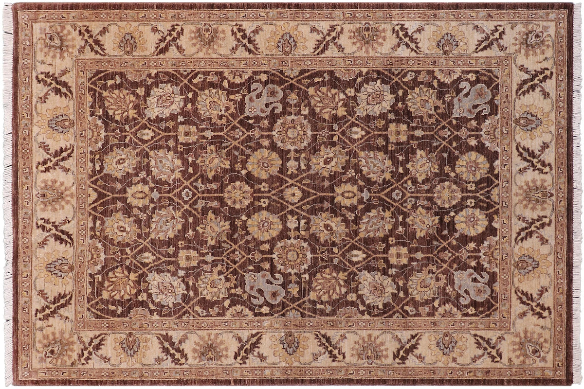 handmade Transitional Kafkaz Brown Tan Hand Knotted RECTANGLE 100% WOOL area rug 5' x 7'