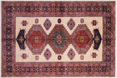 5x7 hand knotted Shirwan wool rug in beige and blue - Nomadic Shirwan Jacqueli
