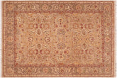 6x7 hand knotted Ziegler wool rug in tan and brown - Bohemian Ziegler Tonja