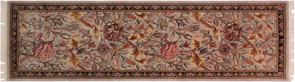 handmade Traditional Kamal Taupe Black Hand Knotted RUNNER 100% WOOL area rug 3' x 8'