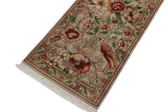 handmade Traditional Nawazish Taupe Green Hand Knotted RUNNER 100% WOOL area rug 2' x 12'