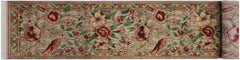 handmade Traditional Nawazish Taupe Green Hand Knotted RUNNER 100% WOOL area rug 2' x 12'