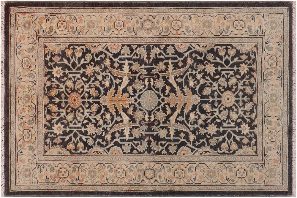 handmade Traditional Kafkaz Charcoal Tan Hand Knotted RECTANGLE 100% WOOL area rug 3x5