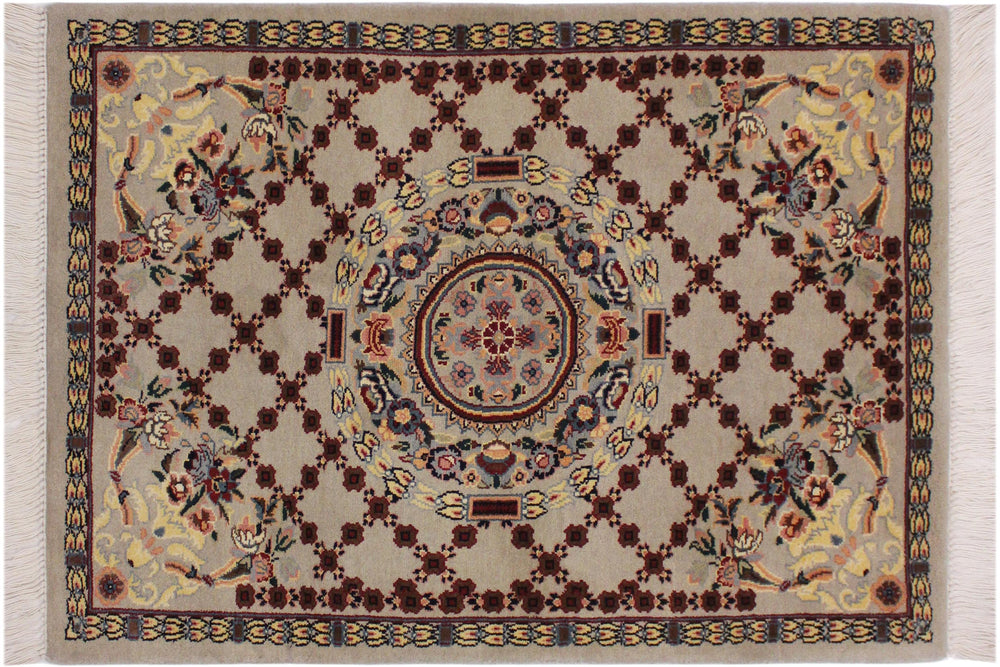handmade Traditional B/2 Taupe Yellow Hand Knotted RECTANGLE 100% WOOL area rug 2x3