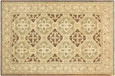4x7 hand knotted transitional wool rug in brown and green - Oriental Carleen