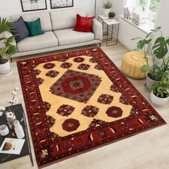 handmade Geometric Kargahi Beige Rust Hand Knotted RECTANGLE 100% WOOL area rug 10x13