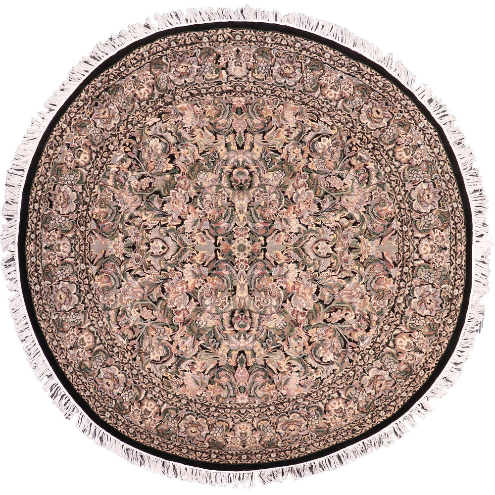handmade Traditional Rimjim Black Grey Hand Knotted ROUND 100% WOOL area rug 8'x8'