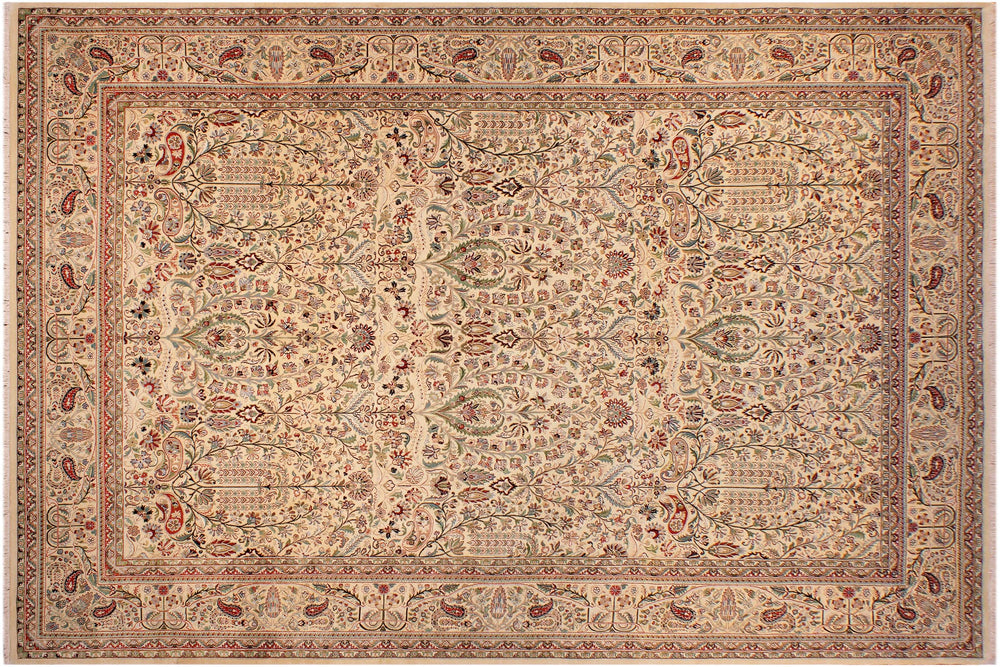 handmade Transitional Ivory Green Hand Knotted RECTANGLE 100% WOOL area rug 9x14