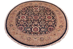handmade Traditional Round Agra Tabriz Blue Tan Hand Knotted ROUND 100% WOOL area rug 8' x 8'