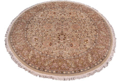 handmade Traditional Round Kashan Green Brown Hand Knotted ROUND 100% WOOL area rug 6' x 6'