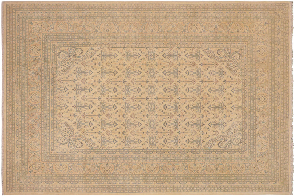 handmade Transitional Kafkaz Beige Blue Hand Knotted RECTANGLE 100% WOOL area rug 9x12