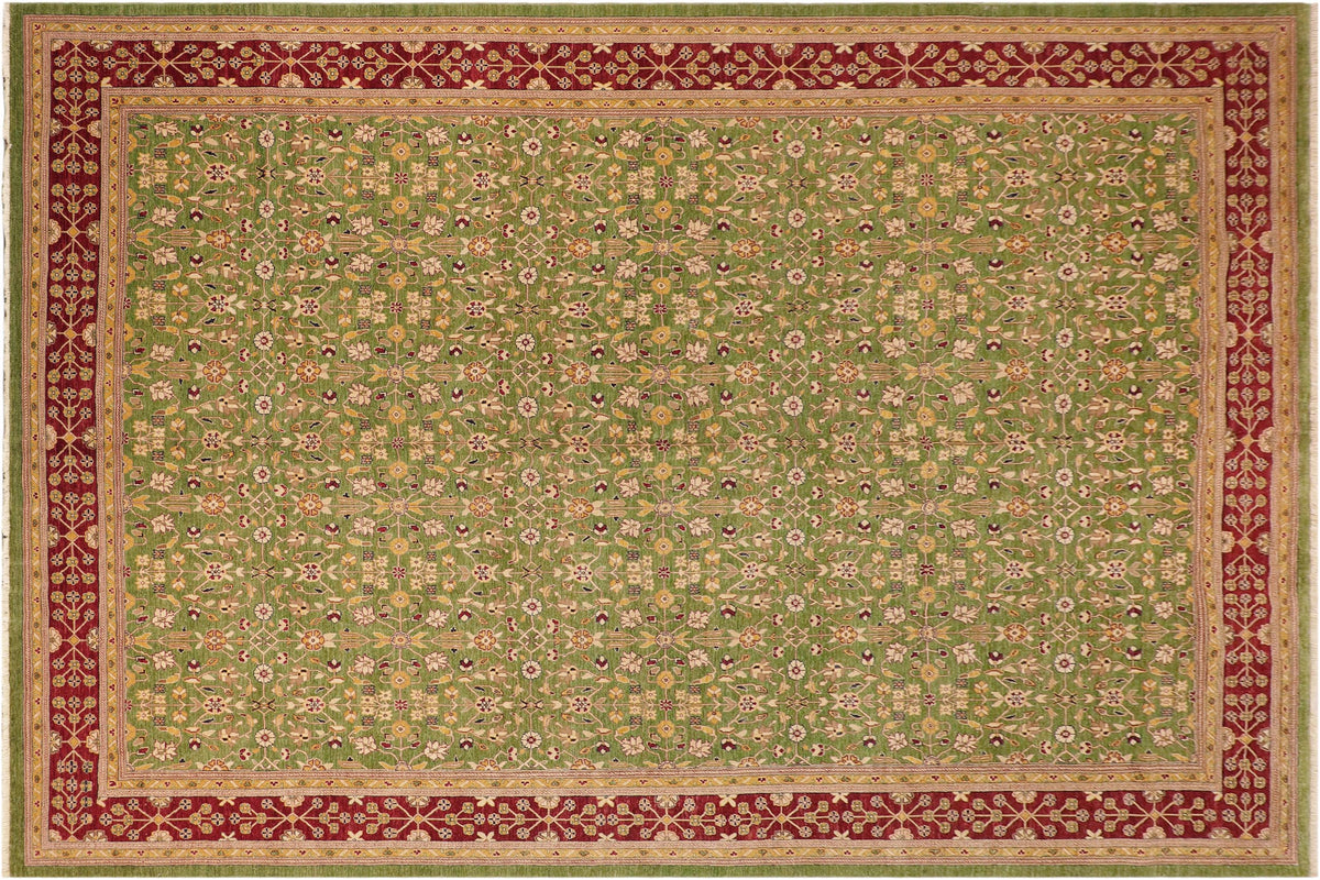 handmade Transitional Kafkaz Green Red Hand Knotted RECTANGLE 100% WOOL area rug 12' x 18'