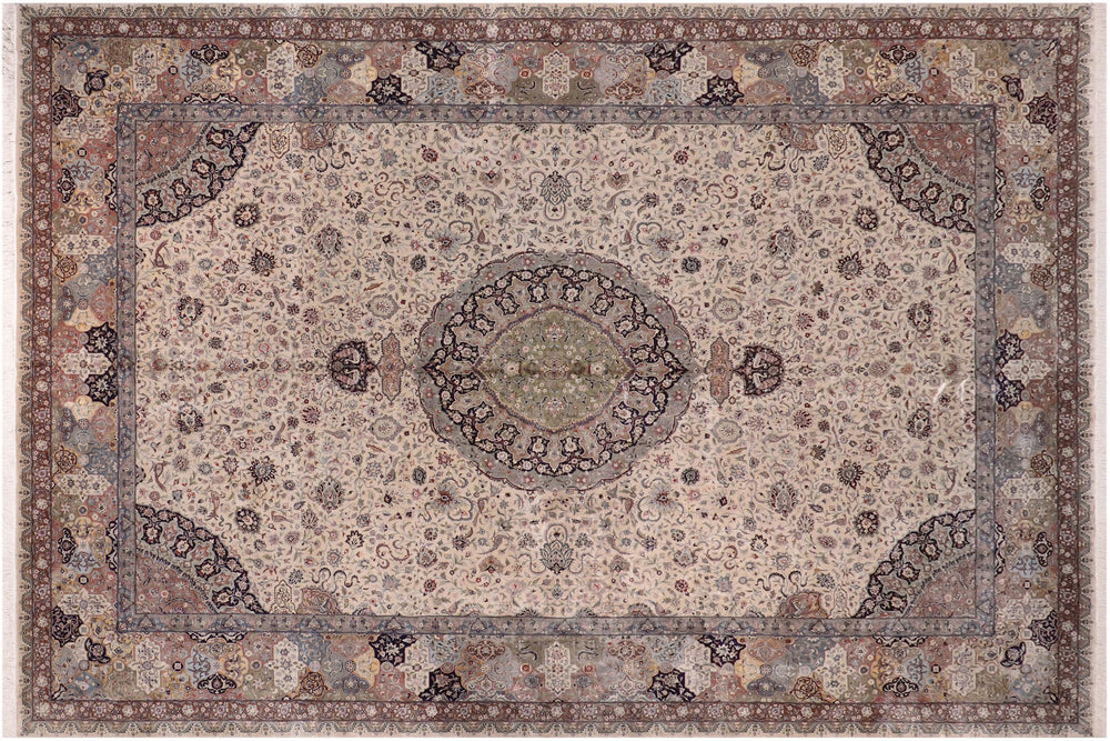 handmade Traditional Jhangeer Lt. Gray Lt. Gray Hand Knotted RECTANGLE WOOL&SILK area rug 12x17