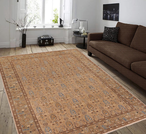 handmade Transitional Kafkaz Tan Green Hand Knotted RECTANGLE 100% WOOL area rug 7' x 10'