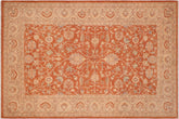 6x9 hand knotted transitional wool rug in rust and beige - Classic Sibyl