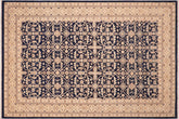 6x9 hand knotted transitional wool rug in blue and gold - Bohemian Ferne