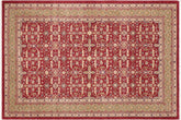 6x9 hand knotted transitional wool rug in red and green - Boho Chic Alysia